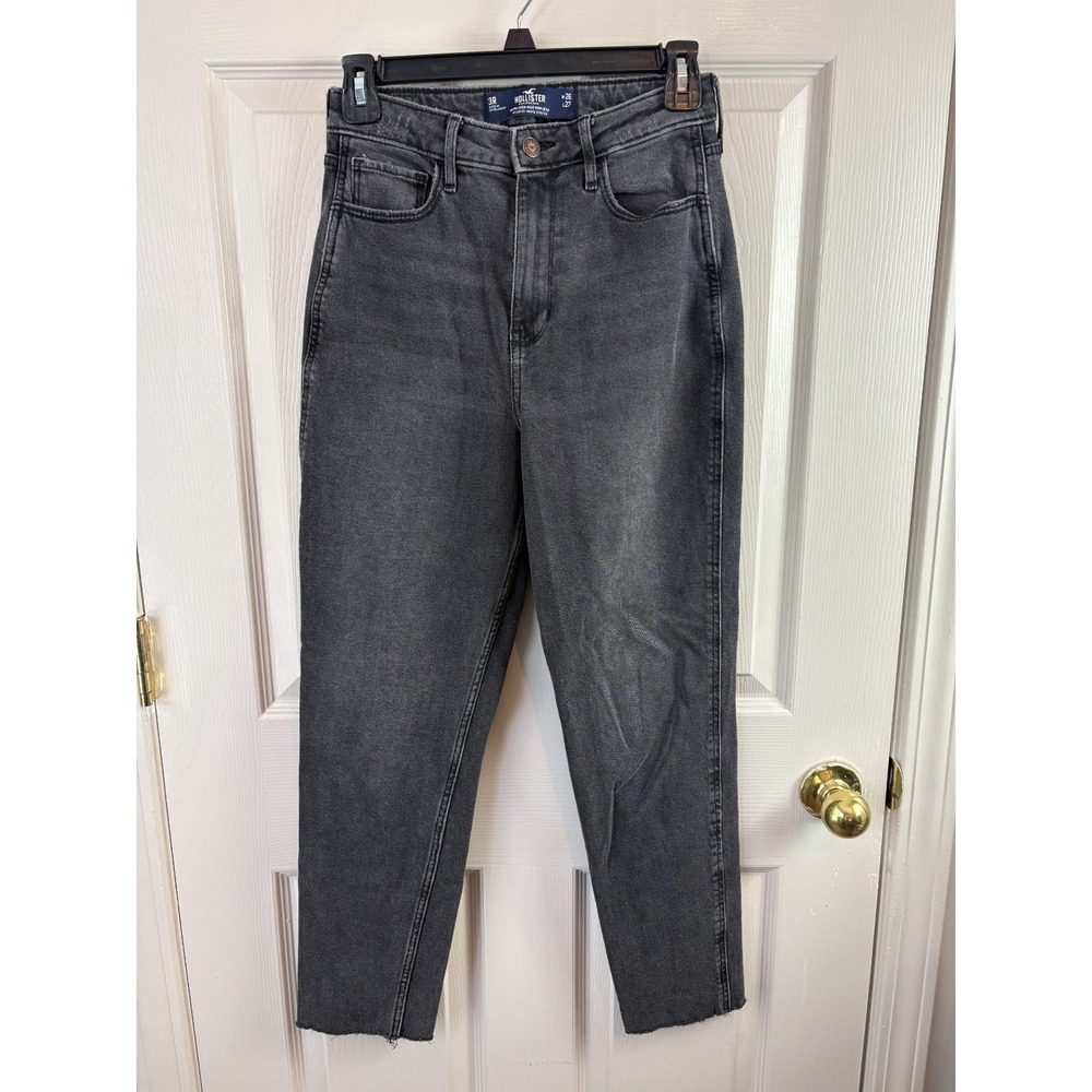 Hollister Mom Jeans Womens 3R 26x27 Black Excellent Ultra High-Rise Raw Hem